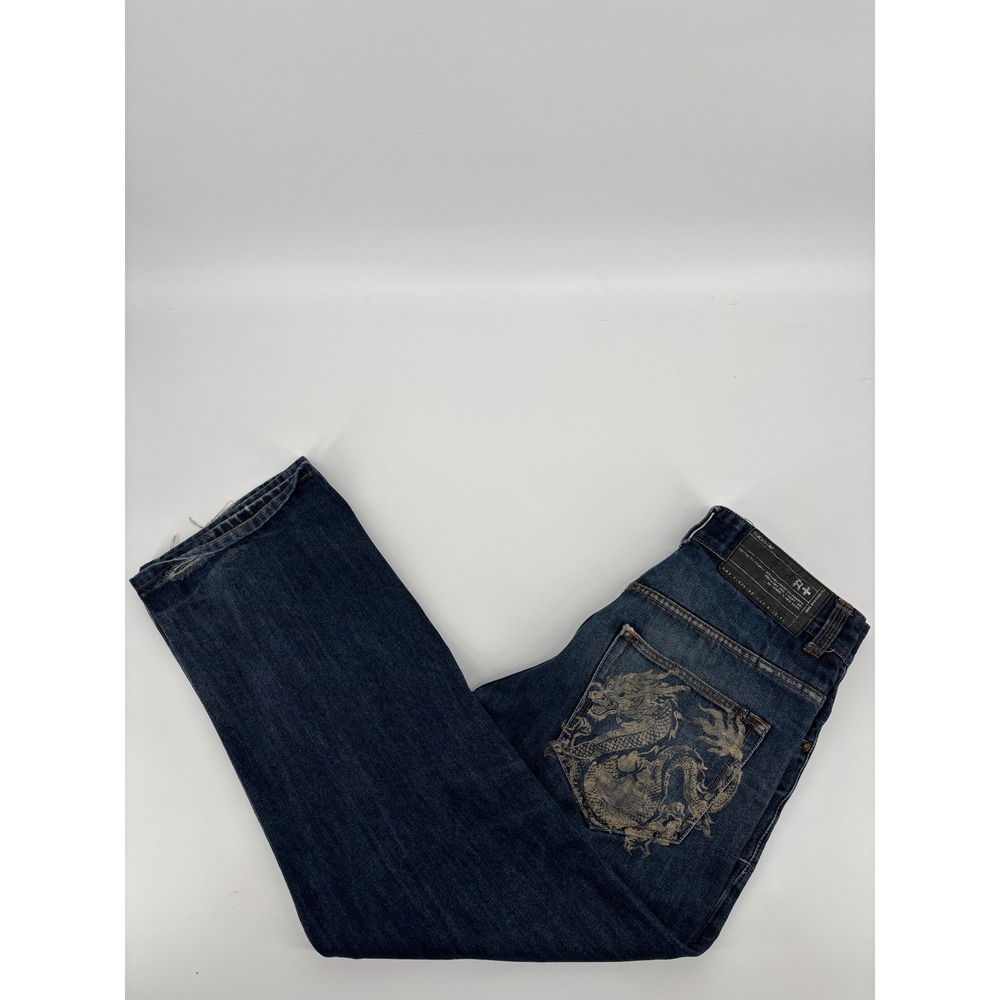 Rocawear Mens R+ Dragon Graphic Straight Leg Jeans Dark Wash Blue Y2K 33x29